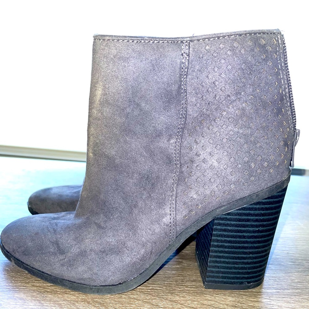 Charcoal grey pointed toe booties